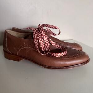 Christy Dawn Agnes Oxford Lace Up Leather Flats in Brown Size 7